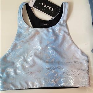 Terez silver and blue shiny sports bra size M